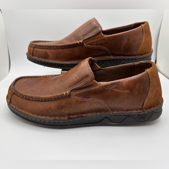 Wolverine Men’s ics Leather Slip On Loafer Shoes Size 11.5EW ecoOrthoLite Brown - Picture 2 of 7